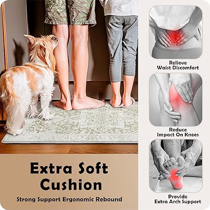 Colorful Stripe Anti Fatigue Non Slip Comfort Cushioned Standing Mat, 17"x47"+17"x30"