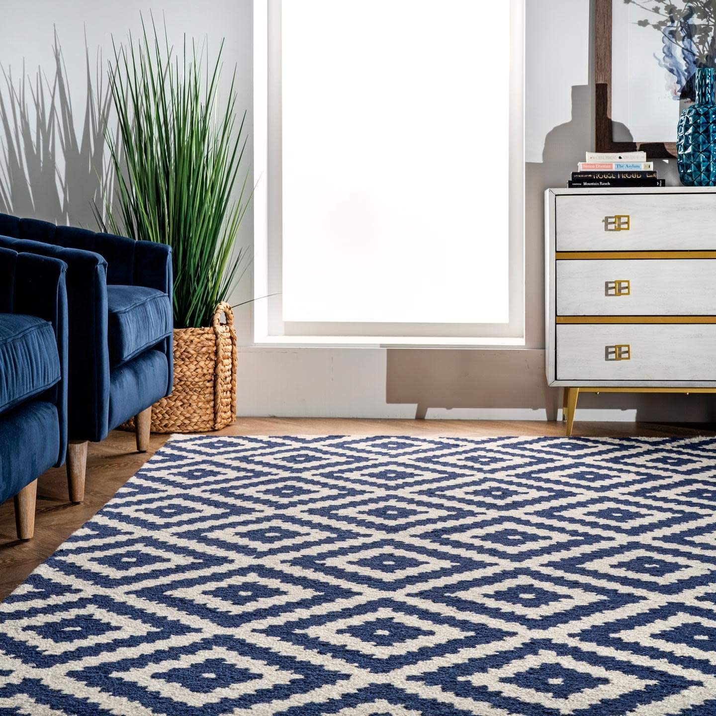 Kellee Navy Contemporary Wool Area Rug