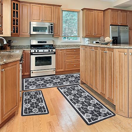 Sets 3 PCS Non Slip Absorbent Washable kitchen mats (Brown,19.7"x47.2"+19.7"x31.5"+19.7" x 59")