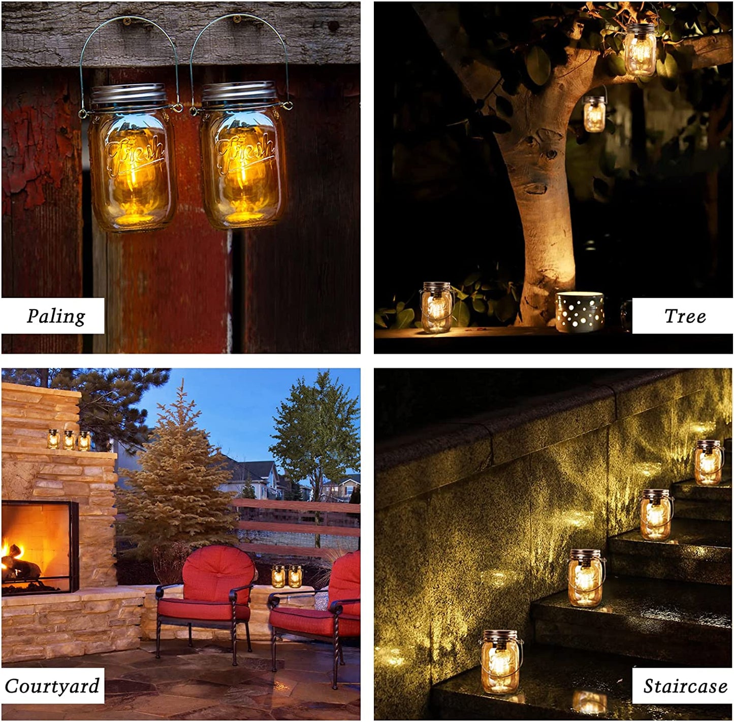 Outdoor Mason Jar Lights Hanging, 2-Pack LED Decorative Garden Lanterns with Timer