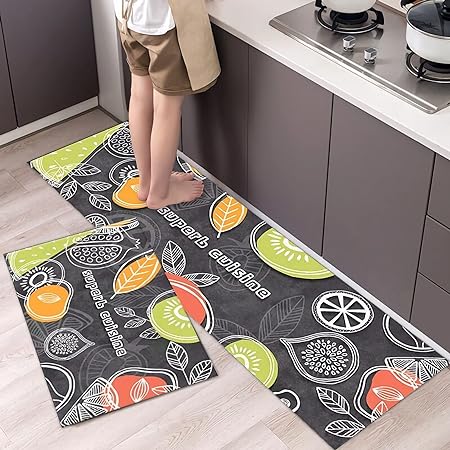 Printed Cushioned Non-Slip Kitchen Runner 2 PCS Set 16×24+16×47inch