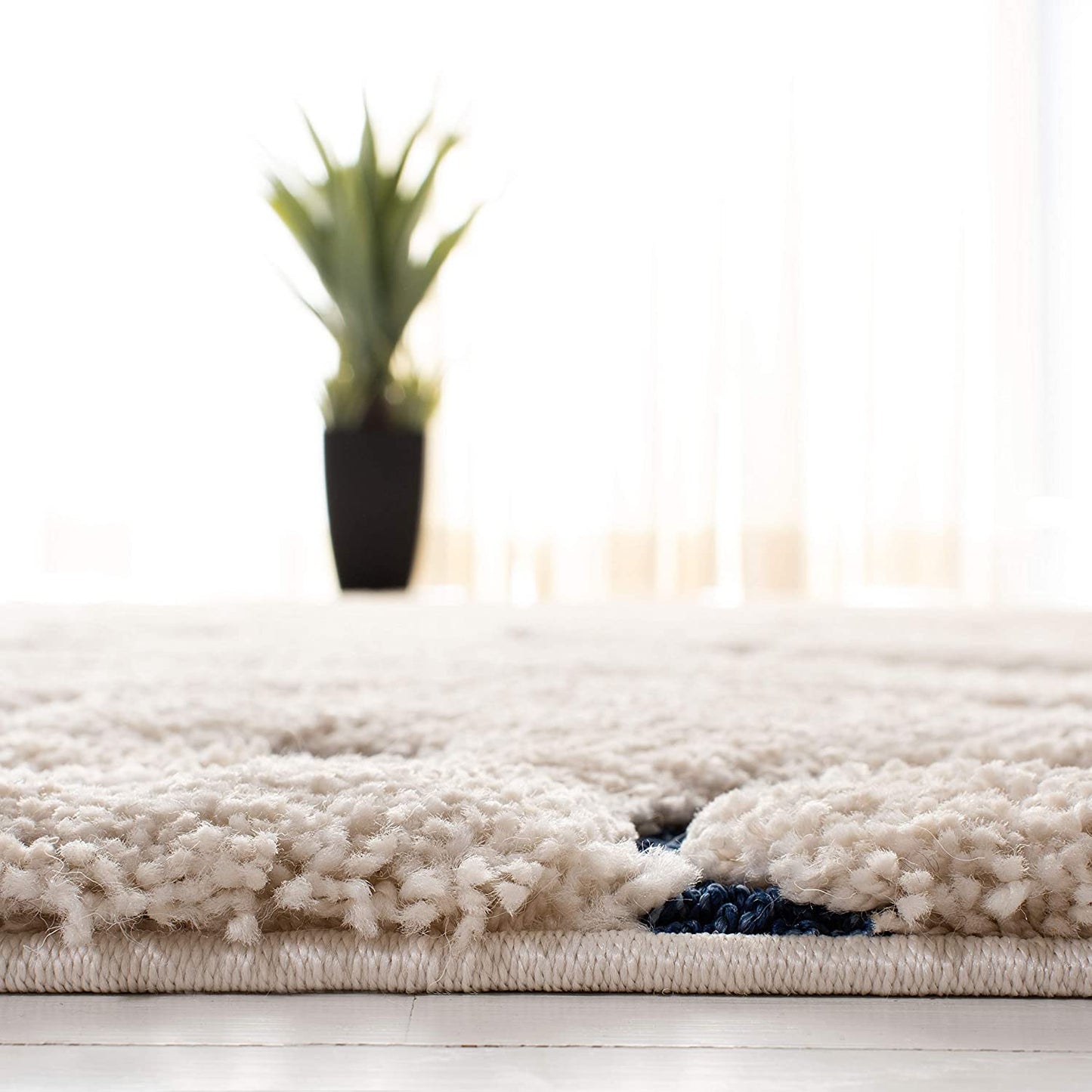 Premium Swirl Thick Plush Cream/Blue Area Shag Rug