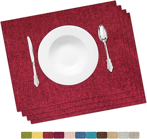 Placemat Set-Washable Elegant Table Mats for Dining Heat-Resistant Cloth Table. 13x19 - Pink