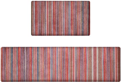 Colorful Stripe Anti Fatigue Non Slip Comfort Cushioned Standing Mat, 17"x47"+17"x30"