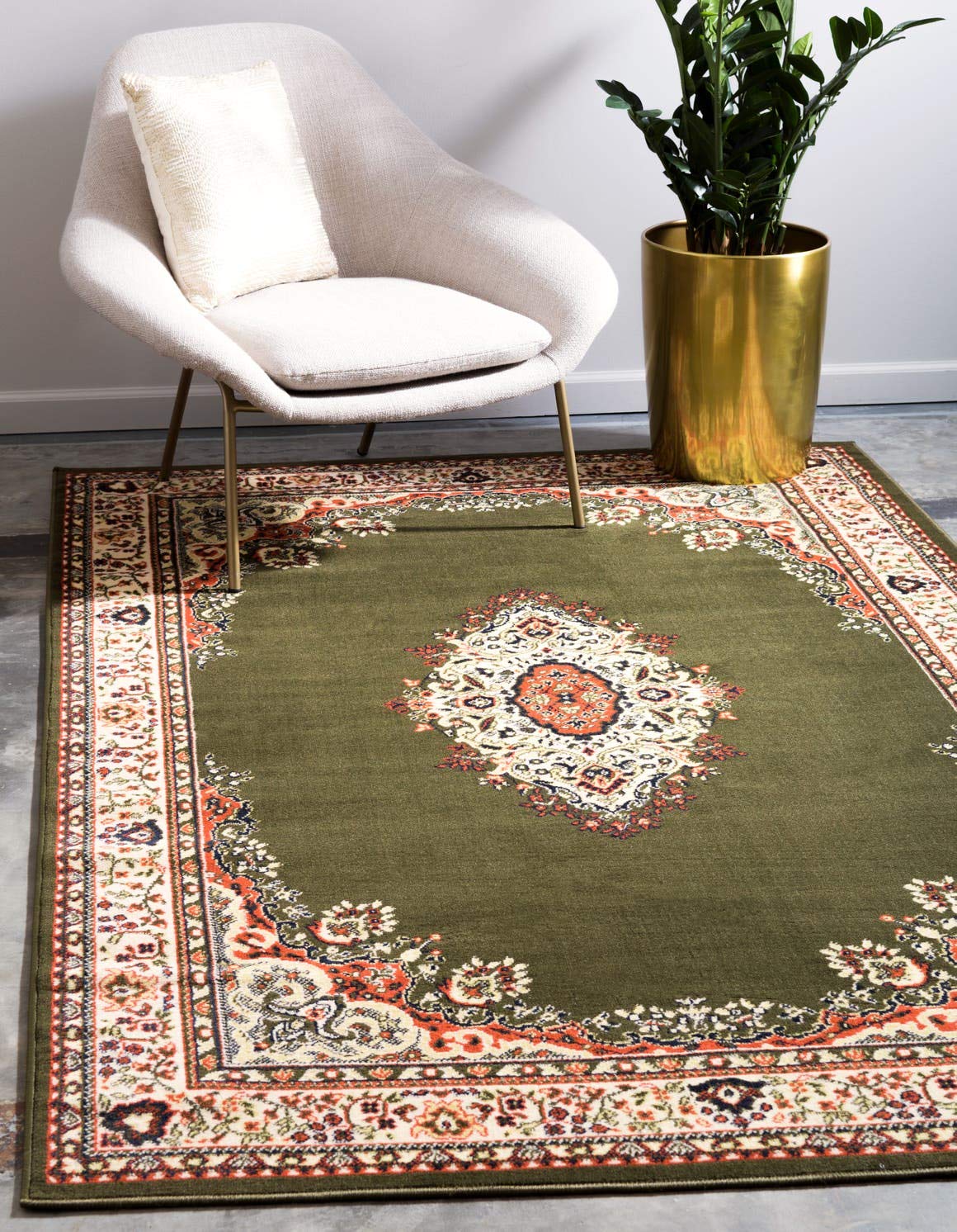 Traditional Medallion Green Soft Area Rug