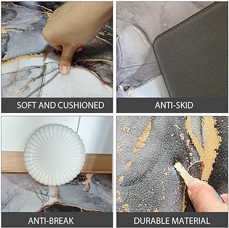 Anti Fatigue Cushioned Marble Gold Kitchen Accessories Non-Skid & Waterproof Standing Desk Mat for Floor Office, Sink, Laundry