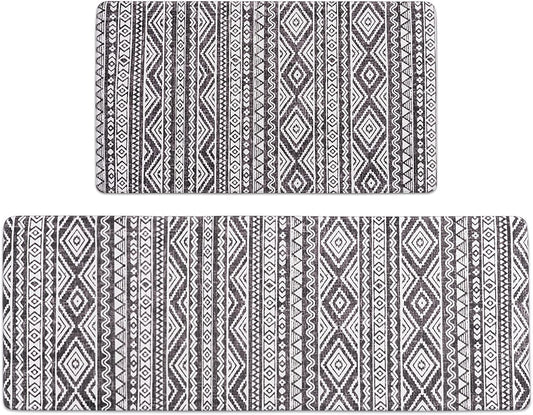 Anti Fatigue 2 Piece Set, Waterproof & Non-Skid Boho Cushioned Standing Washable Comfort Desk Kitchen Runners, 17x30+17x47