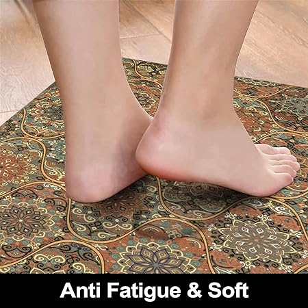 Sets 2 Piece,Cushioned Anti-Fatigue Anti Skid Crimson Tile Waterproof Kitchen Rug, 17.3"x30"+17.3"x59"