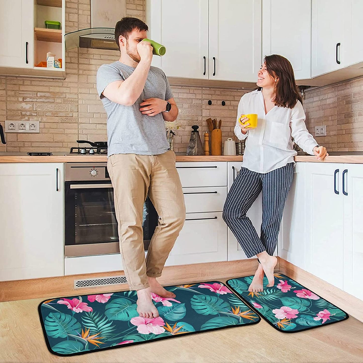 2 Pieces Honeycomb Beehive Wasp Bumblebee Anti Fatigue Kitchen Rug Set - 20"x28"+20"x47" 20"x28"+20"x47"