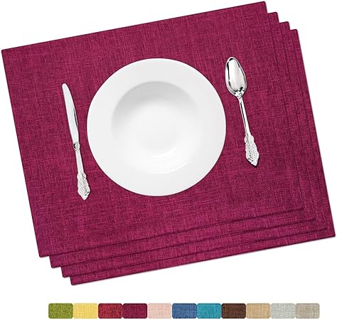 Placemat Set-Washable Elegant Table Mats for Dining Heat-Resistant Cloth Table. 13x19 - Pink