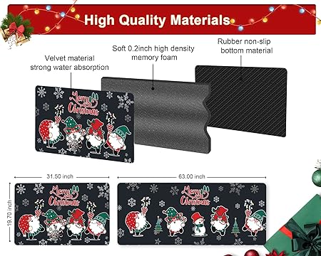 2PCS Christmas Cushioned Non Slip Floor Mat, (Black,L)