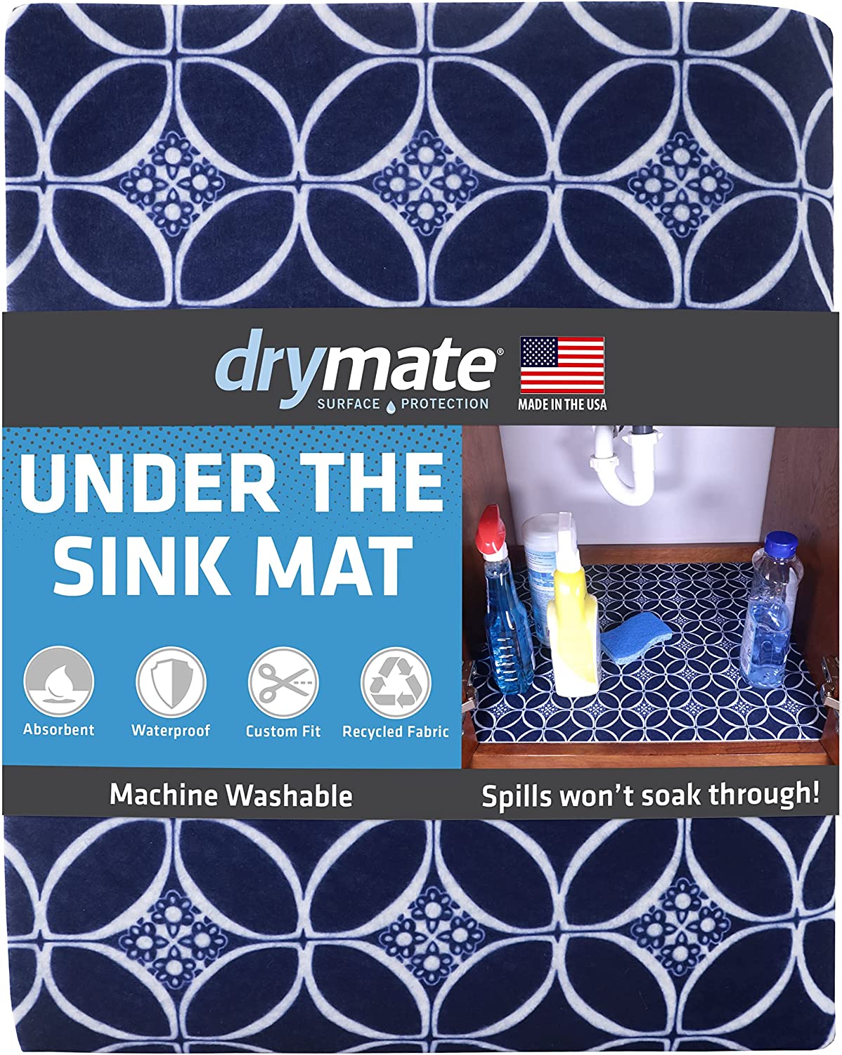 Under Sink, Waterproof Cabinet Protection, Absorbent Shelf Liners, Slip-Resistant, Non-Adhesive, Machine Washable, Durable Mats (USA Made)(24”x29”)(Charcoal)