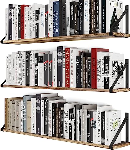 Bora 36 Inch Large Floating Shelves for Wall, Floating Bookshelf Set of 3