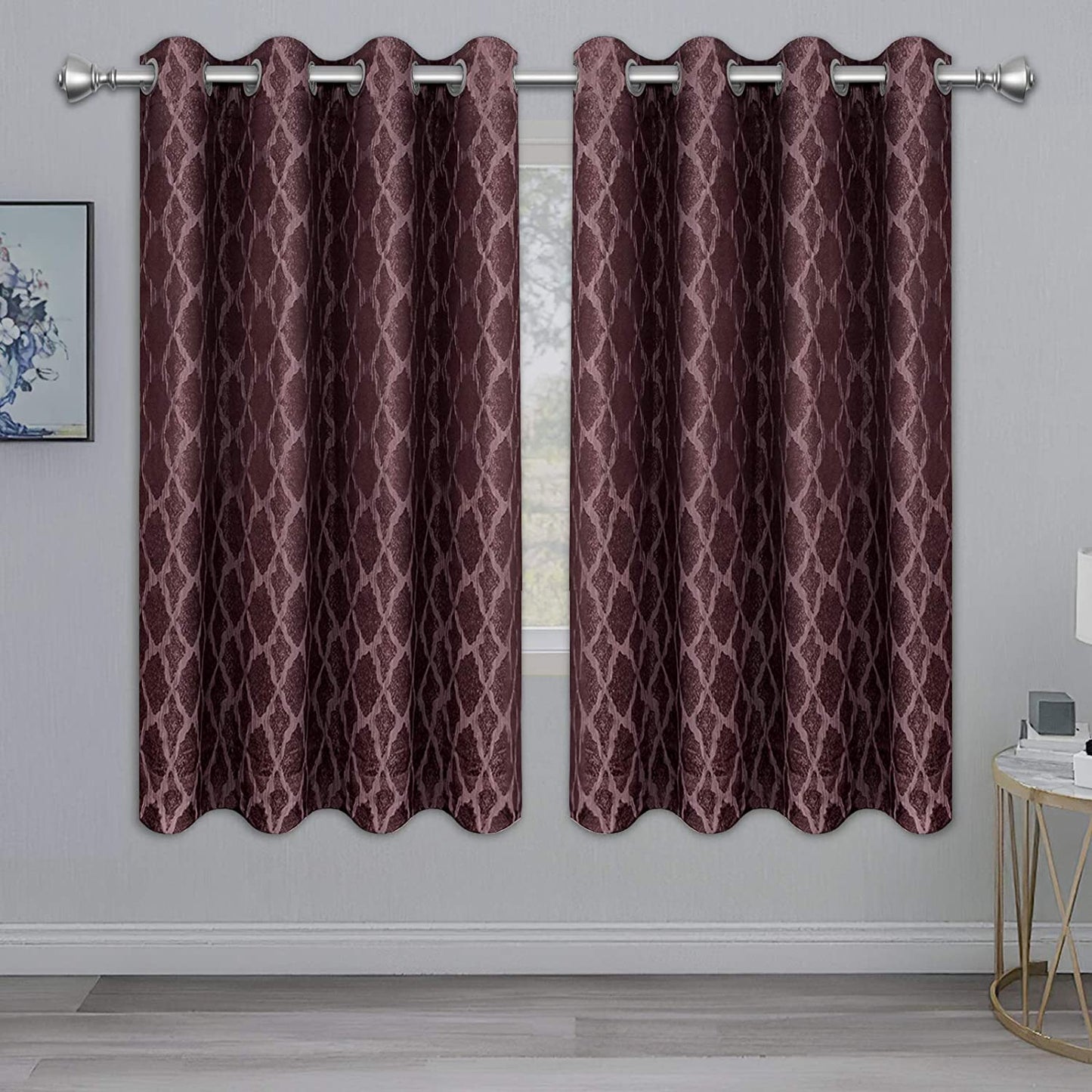 Jacquard Blackout Curtains for Bedroom, Cold/Heat/Sun Blocking and Noise Reduction Thermal Insulated Window Drapes, Camel, 52 x 63 inch Length, Set of 2 Grommet Curtain Panels
