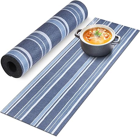 Heat Resistant Waterproof Trivet Table Runner Hot Plates Mat 12 X 40 Inch  (Black Line)