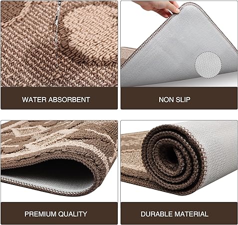 Sets 3 PCS Non Slip Absorbent Washable kitchen mats (Brown,19.7"x47.2"+19.7"x31.5"+19.7" x 59")