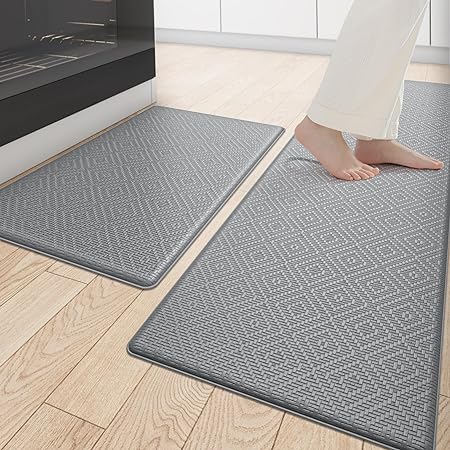 Non Slip, Waterproof Cushioned Anti Fatigue Standing Kitchen Floor Mat, 17"x29"+17"x59", Beige