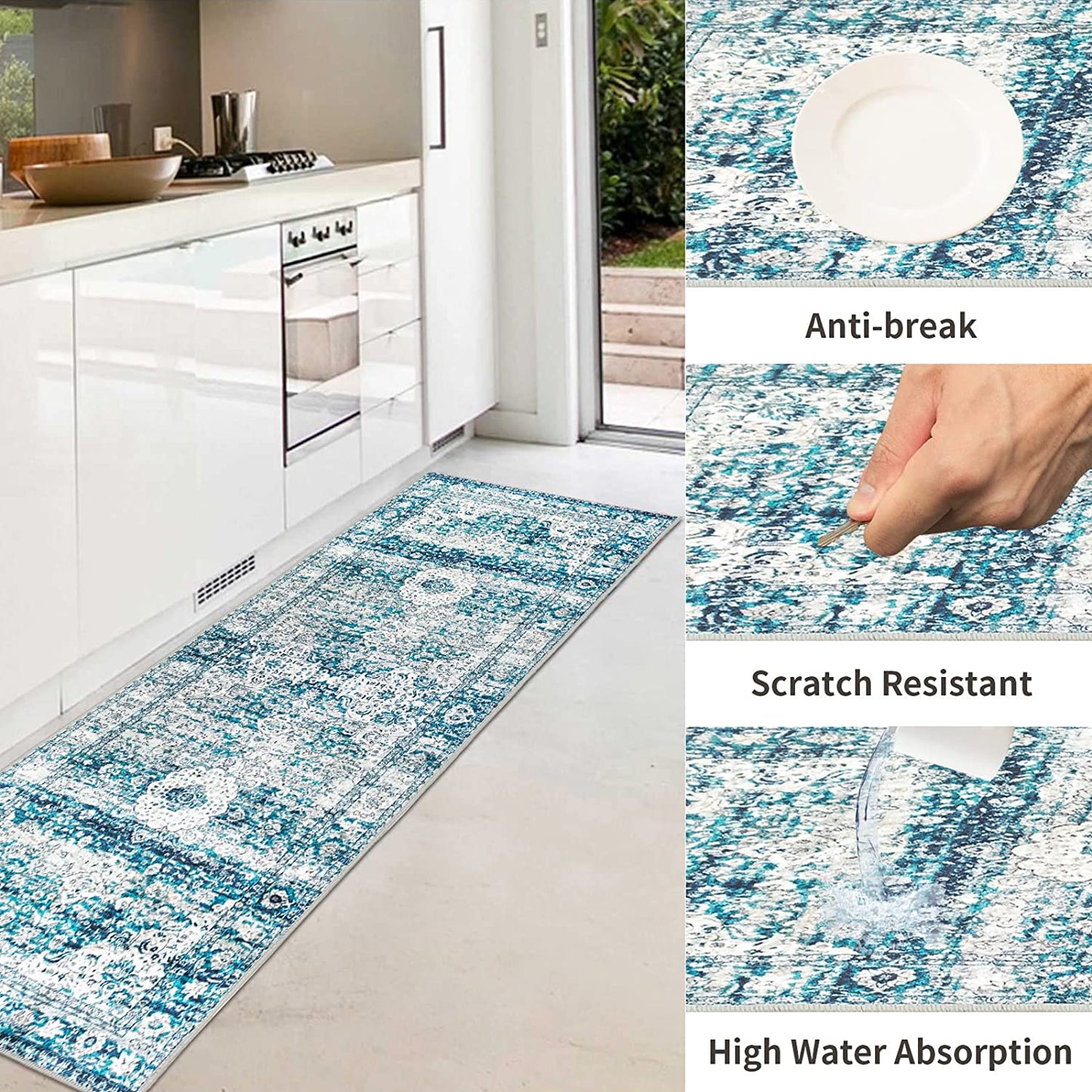 Set of 2 Non-Slip Bohemian Kitchen Runner Rug 63*19.7/31.5*19.7