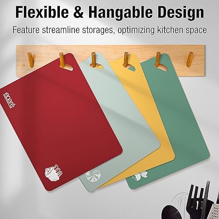 Non Slip Hangable & BPA Free Large Chopping & Flexible Folding Cutting Boards for Kitchen - Set of 4