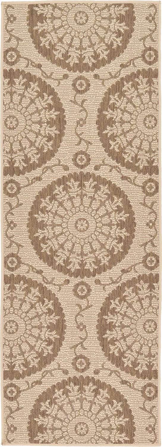 Indoor/Outdoor Botanical Collection Floral Abstract Transitional Flatweave Beige /Brown Area Rug