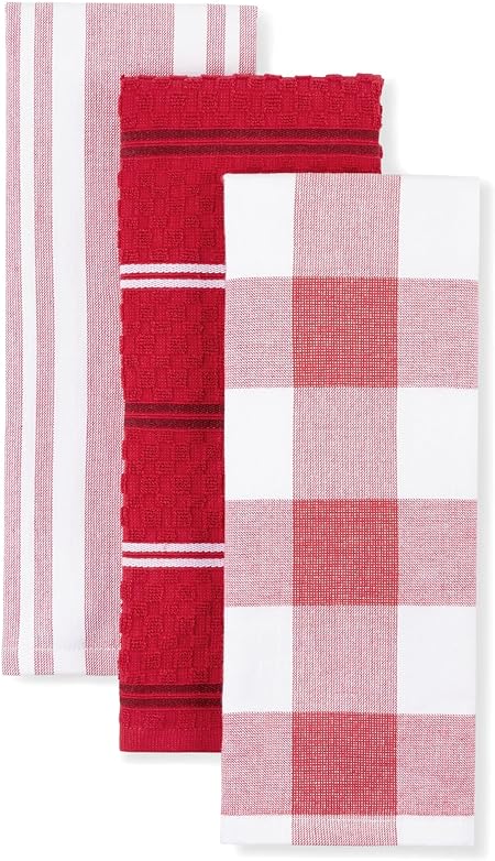 Stripe Gingham Dual Purpose Kitchen Towel 3-Pack Set, Blue Velvet, 16"x28"