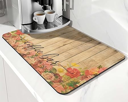 Accessories for Countertop Pioneer Flower Absorbent Hide Stain Rubber Backed Dish Drying Mats, (20x12in)