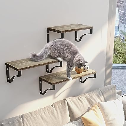 Set of 3 Floating Shelves with Heavy Duty Metal Frame, Hold up to 55lbs, Gray