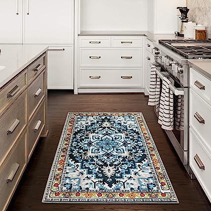 Non-Slip Distressed Vintage Persian Oriental, Small Accent Throw Low Pile Traditional Area Rug - 2' X 3'