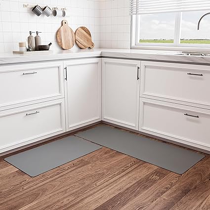 【2 PCS】 Non Skid Kitchen Runner Rug Absorbent Resist Dirt, Kitchen Floor Mat Waterproof Comfort Standing Mat for Kitchen,Home Office,Sink,Laundry（Dark Gray）