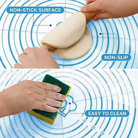 Non Stick  26" x 16" Non-slip Dough Rolling Pastry Mat with Measurement Cookies,Macarons,Bread