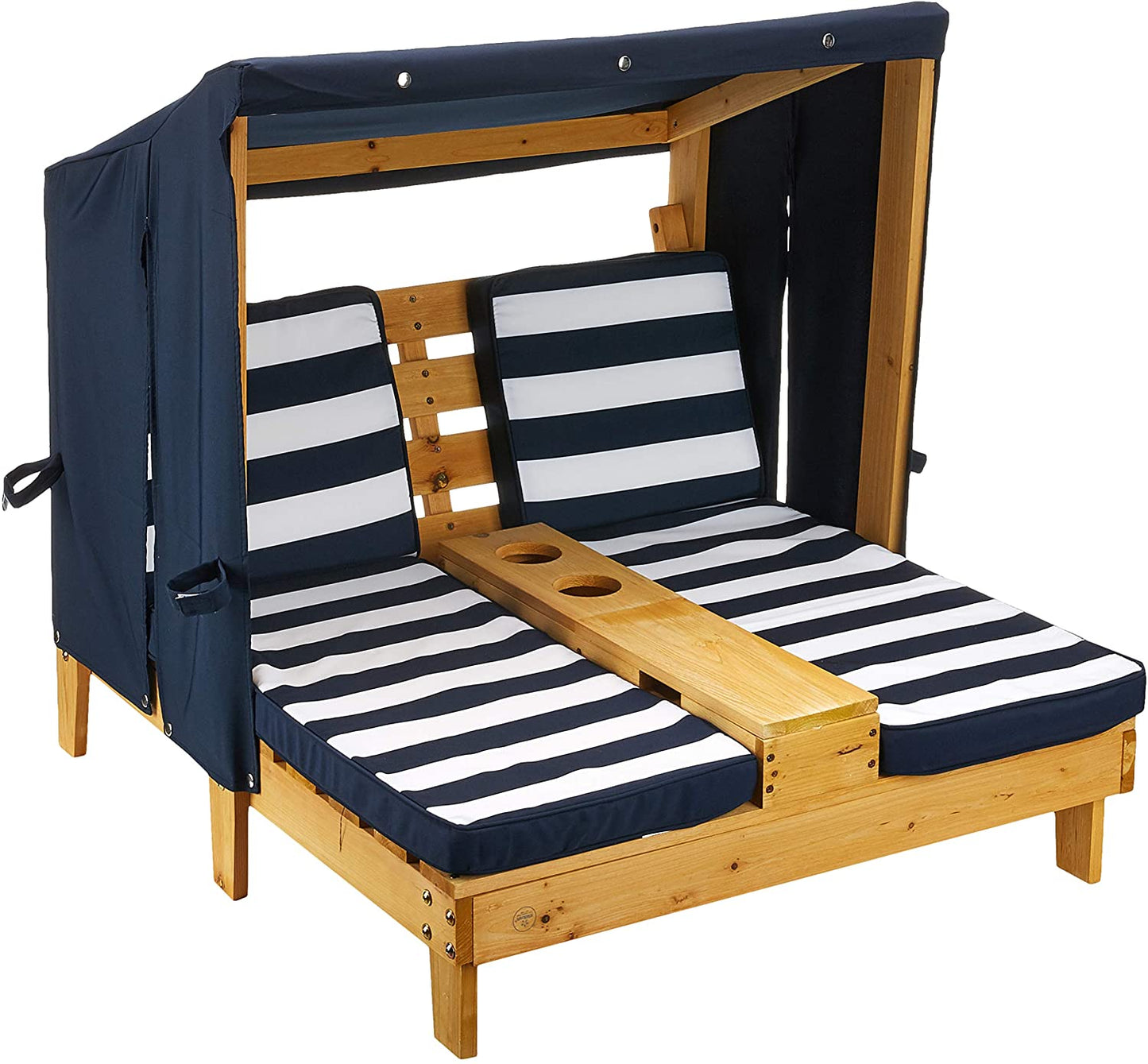 Kids Double Chaise Lounge with Cup Holders, Kids Outdoor Furniture, Striped Fabric