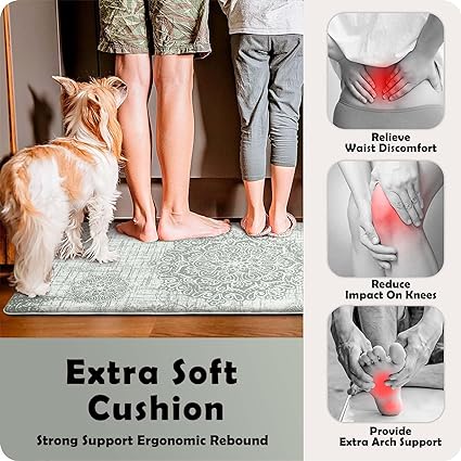 Colorful Stripe Anti Fatigue Non Slip Comfort Cushioned Standing Mat, 17"x47"+17"x30"
