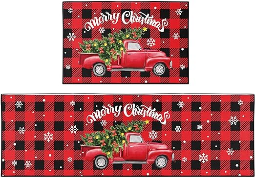 Non Skid Washable Set of 2, Winter Kitchen Decor Floor Mat Under Sink Mat Throw Rug for Doormat