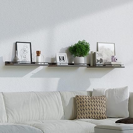 Set of 3 Floating Shelves with Black Metal Guardrail