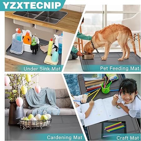 Waterproof, 34”x22”Or Smaller Cut to Fit Flexible Silicone Under Sink Liner with Drain Hole,