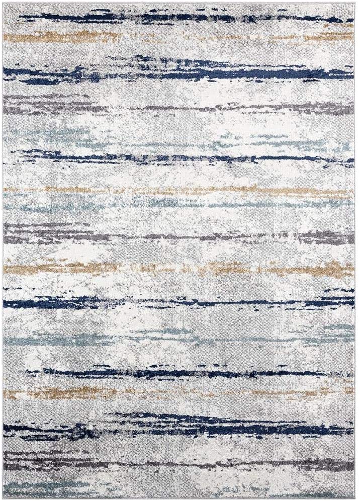 Abstract Ivory Blue Multi Colored Area Rug