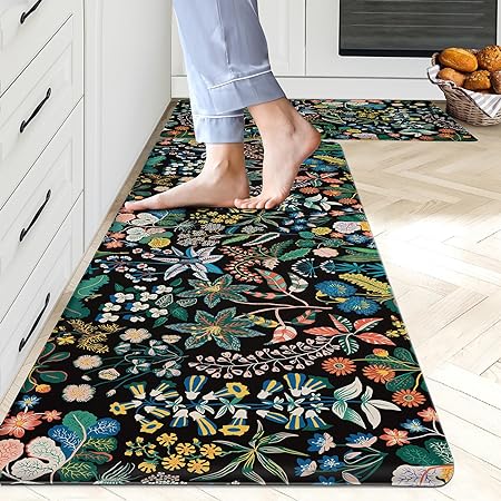 of 2 Anti Fatigue Non Slip Cushioned Kitchen Mats 0.4 Inch Thick Ocean, 17.3''x28''+17.3''x47'', Blue