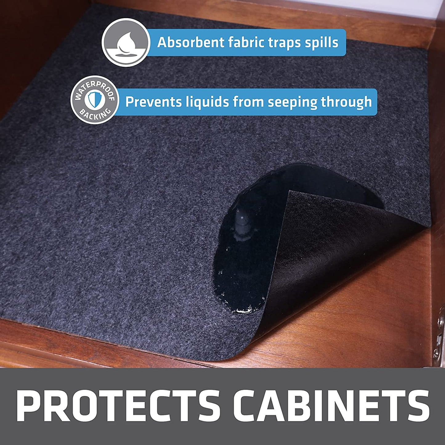 Under Sink, Waterproof Cabinet Protection, Absorbent Shelf Liners, Slip-Resistant, Non-Adhesive, Machine Washable, Durable Mats (USA Made)(24”x29”)(Charcoal)