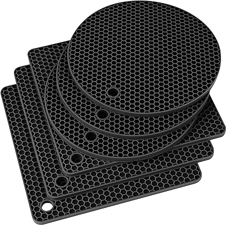 Silicone Trivets for Hot Dishes, Multi Purpose Heat Resistant Mats Set of 6 Black