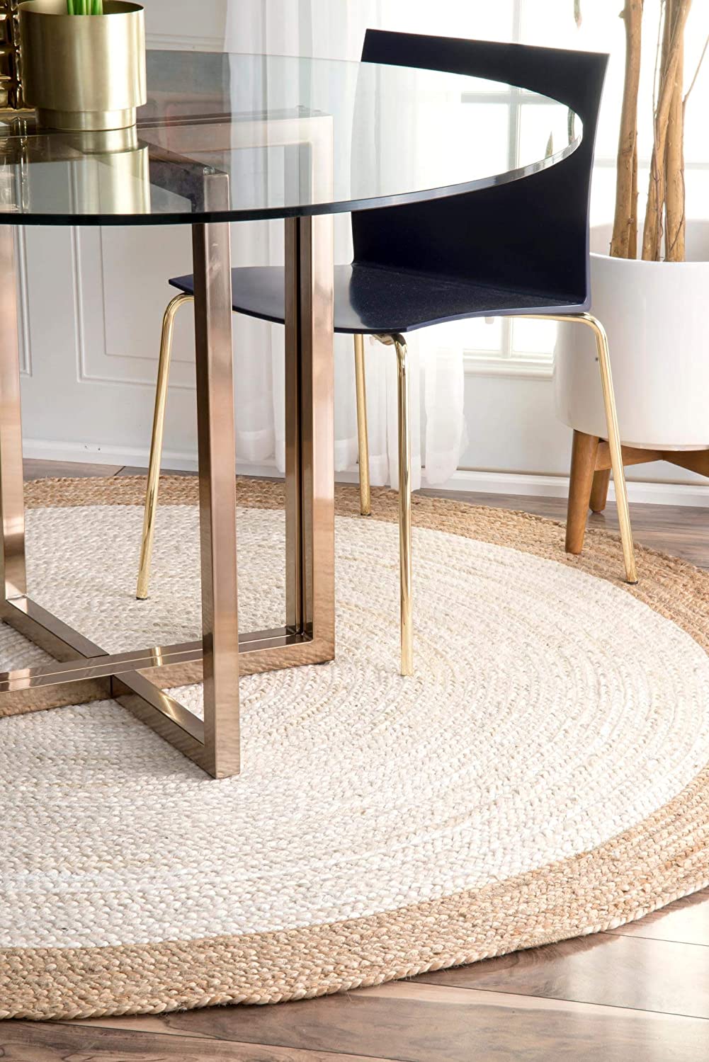 Hand Woven Jute Area Rug, White