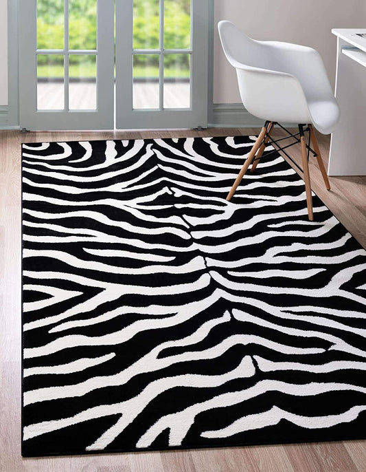 Zebra Animal Print Black Area Rug