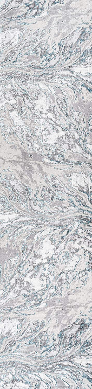 Swirl Marbled Abstract Gray/Turquoise Soft Rug