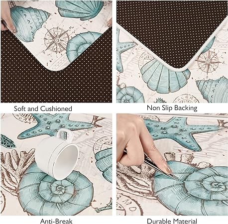 Set of 2,Coastal  Anti Fatigue Cushioned Non Slip,  Summer Nautical Kitchen Rugs, 17'' x 47'' + 17'' x 30''