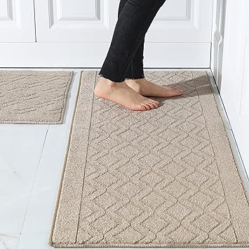 48x20 Inch/30X20 Inch Kitchen Rug Mats Made of 100% Polypropylene 2 Pieces Soft Kitchen Mat Specialized in Anti Slippery and Machine Washable (Grey)