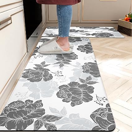 Set 2 Pieces,0.4 Inches Thick Non Slip Kitchen Rugs and Mats Teal Wood Cushioned Anti Fatigue Floor Mat Waterproof Comfort Standing Runner Sink Rug,17.3 x 28+17.3 x 47 Inch