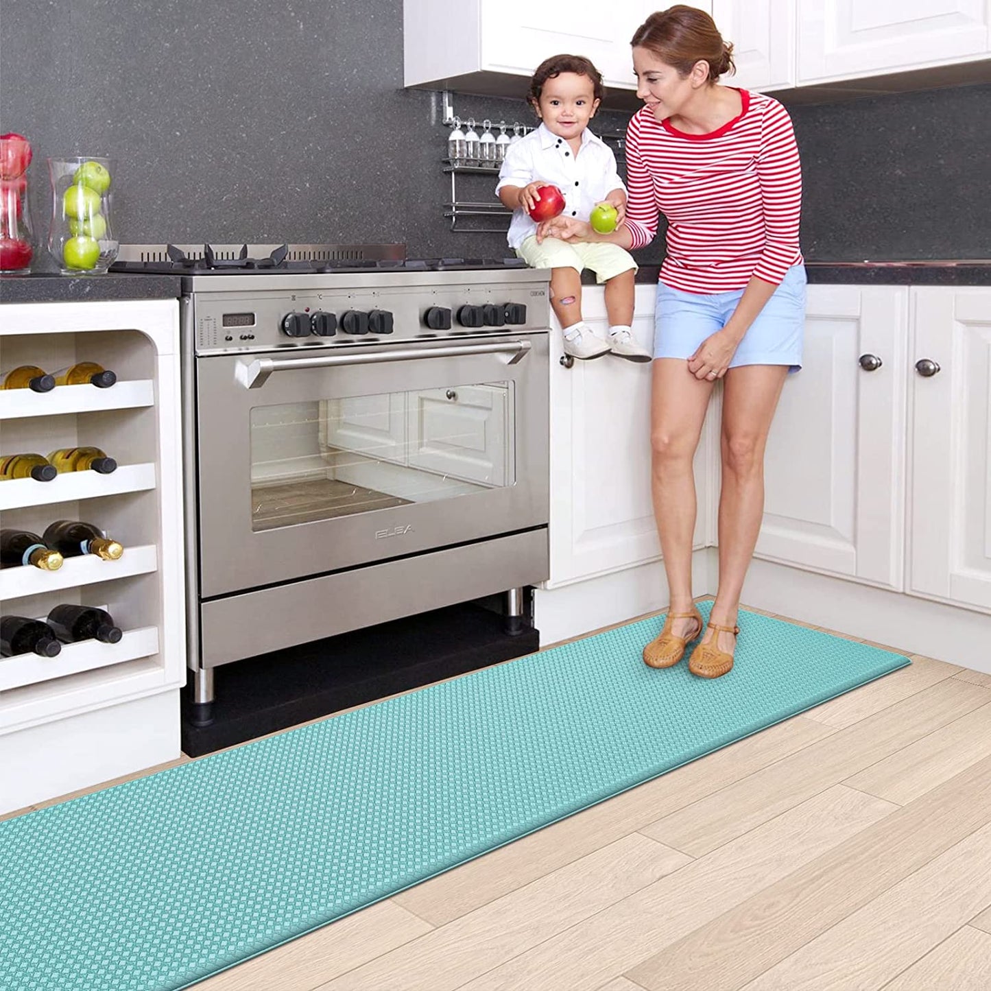 Kitchen Rugs and Mats Cushioned Anti Fatigue Comfort Mat, 2 Pieces Set 17"x29"+17"x59",Beige White