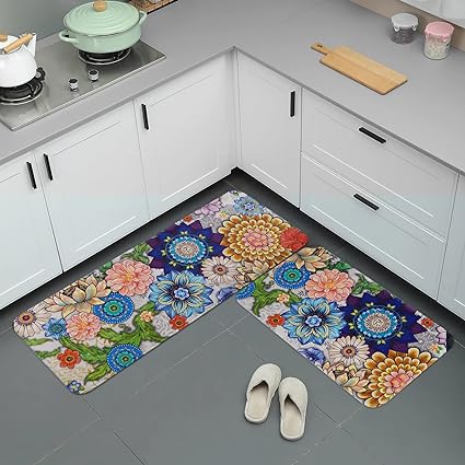 2 Pcs Valentines' Day, Black Kitchen Area Rug Set, Non Slip Backing, Absorbent Anti Fatigue Kitchen Mats