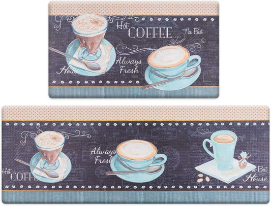 Coffee Theme Kitchen Rug Set 2 Piece Black