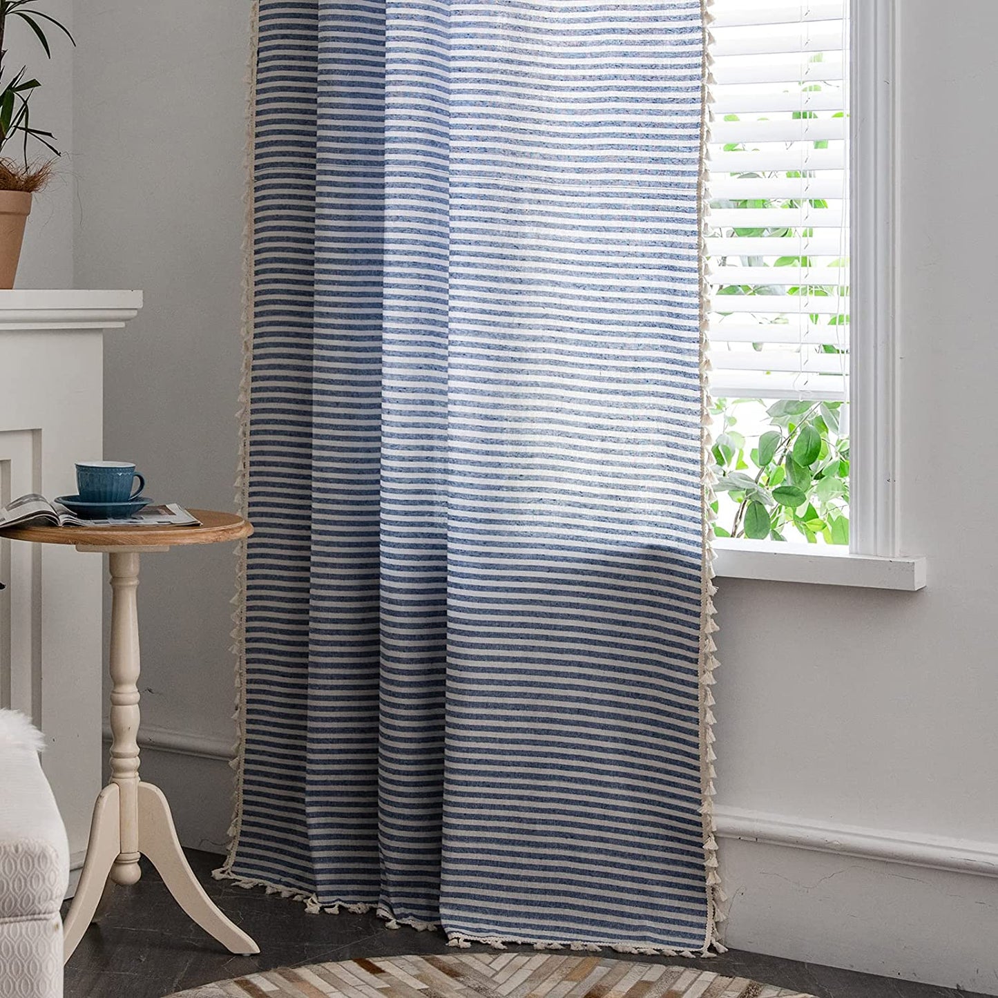 ColorBird Striped Semi-Blackout Window Curtains 2 Panels Farmhouse Style Cotton Linen