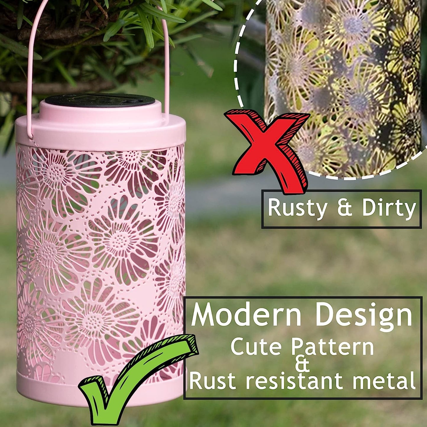 Solar Lantern Outdoor Waterproof, Hanging, Powered Lights, Backyard Porch Patio Balcony Teepee Lawn Pathway Tree-Flower